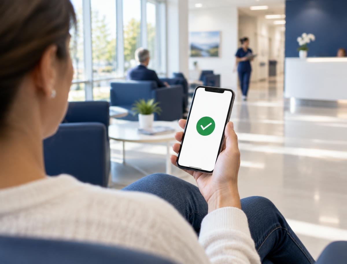 Patient receiving a green verification checkmark